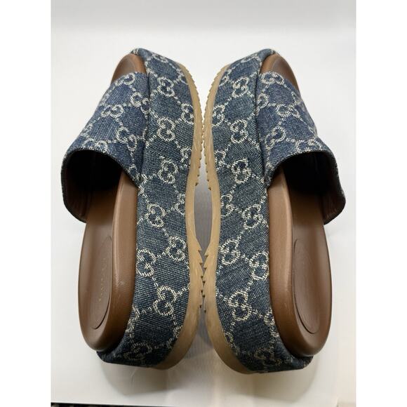 Gucci Cloth Mule Platform Blue Denim Monogram Sandals Size 35 US 5 MSRP $590 - Picture 8 of 9